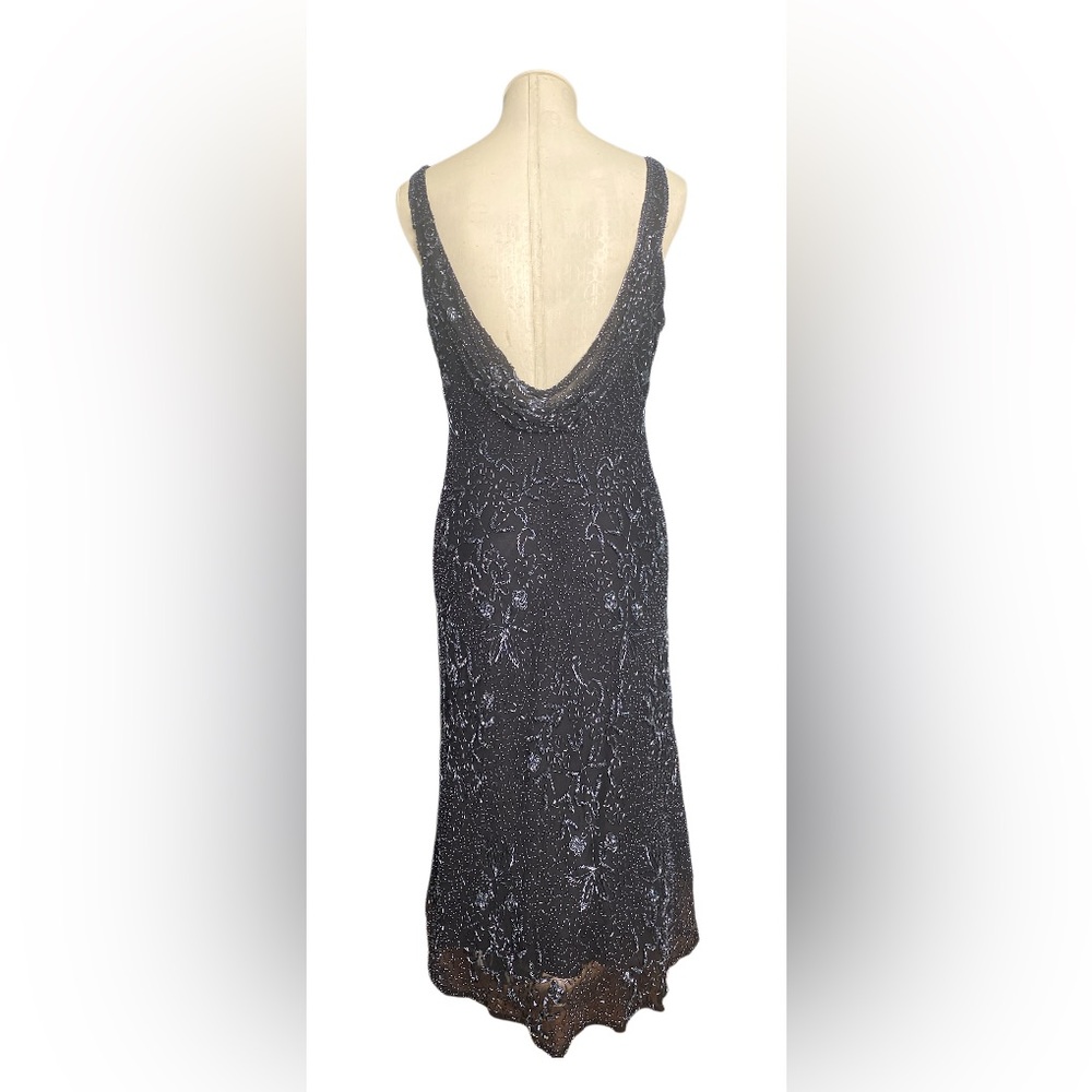 Vintage 90s 100% Silk Scala Dress Beaded Silk Slip Dress Cowl Backless Black - Picture 6 of 17